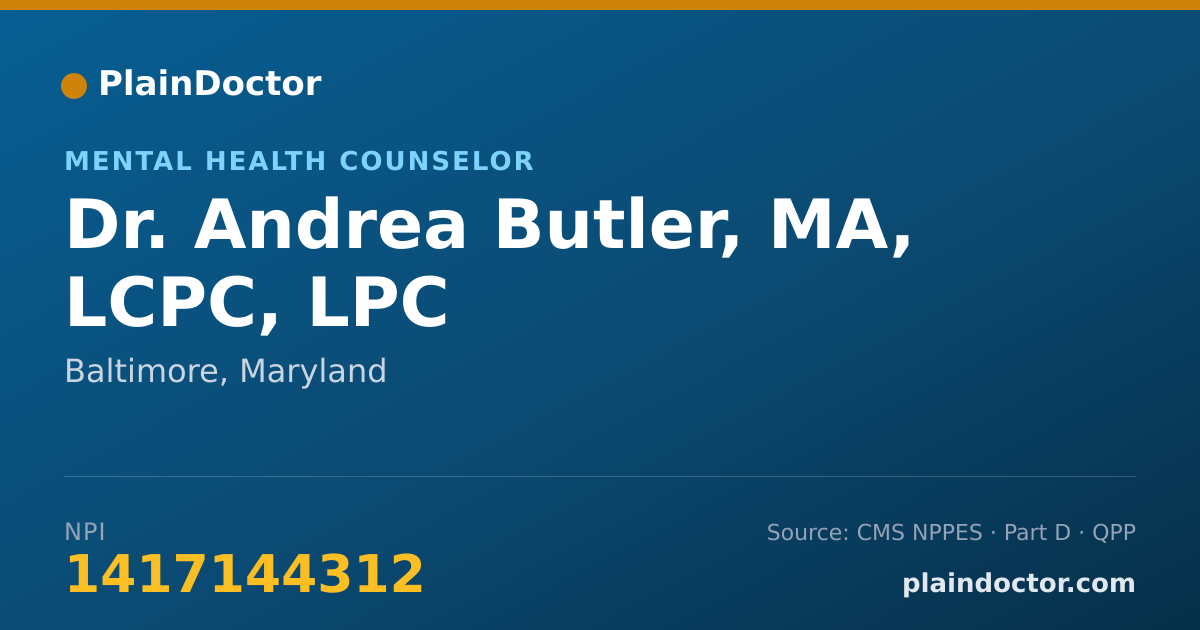 Shareable card for Andrea Butler, MA, LCPC, LPC - Mental Health Counselor, Baltimore, MD