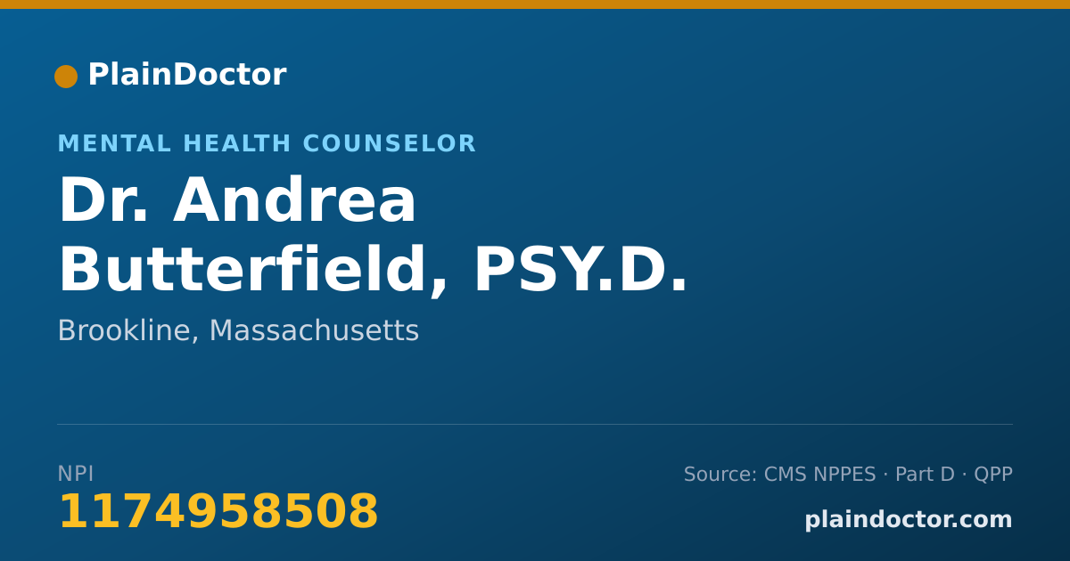 Shareable card for Andrea Butterfield, PSY.D. - Mental Health Counselor, Brookline, MA