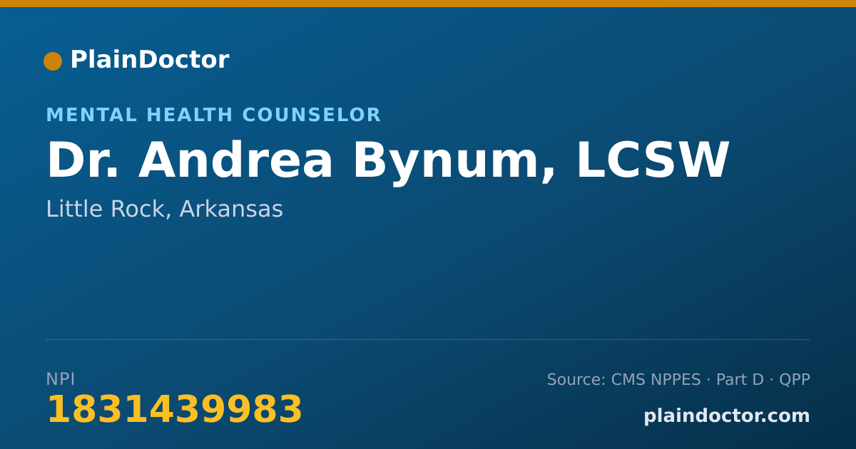 Shareable card for Andrea Bynum, LCSW - Mental Health Counselor, Little Rock, AR