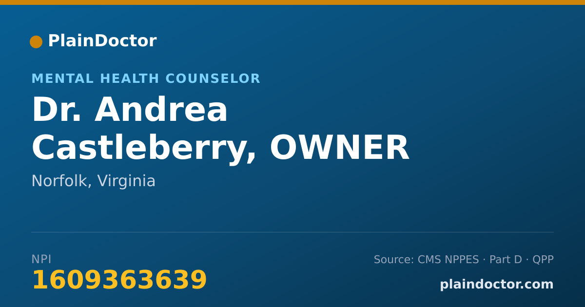 Shareable card for Andrea Castleberry, OWNER - Mental Health Counselor, Norfolk, VA