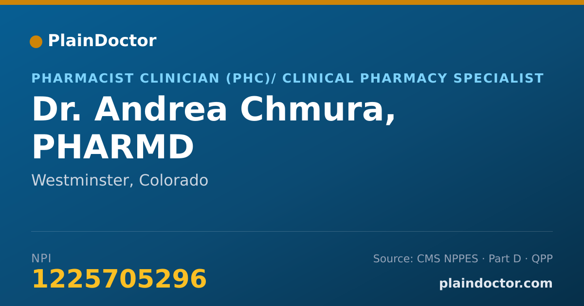 Shareable card for Andrea Chmura, PHARMD - Pharmacist Clinician (PhC)/ Clinical Pharmacy Specialist, Westminster, CO