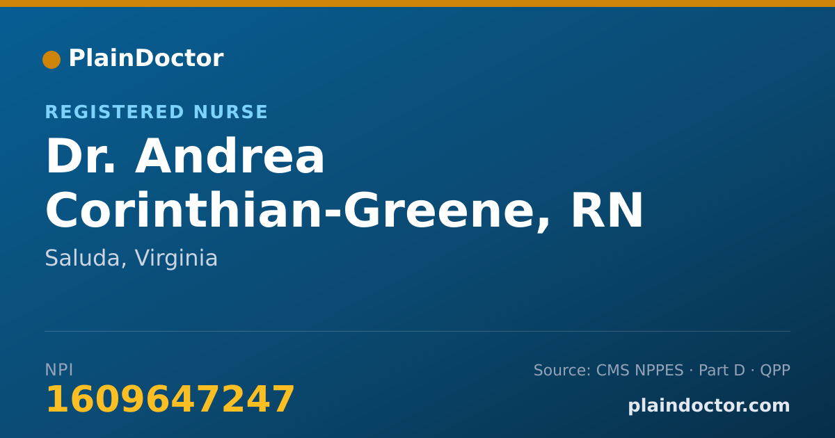 Shareable card for Andrea Corinthian-Greene, RN - Registered Nurse, Saluda, VA