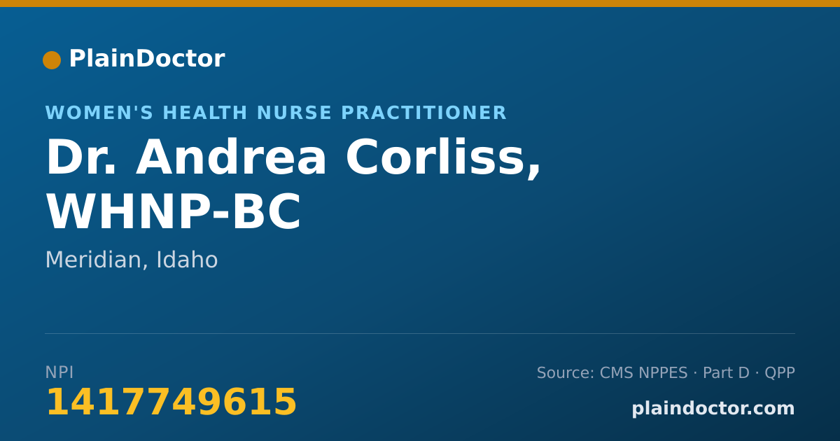 Shareable card for Andrea Corliss, WHNP-BC - Women's Health Nurse Practitioner, Meridian, ID