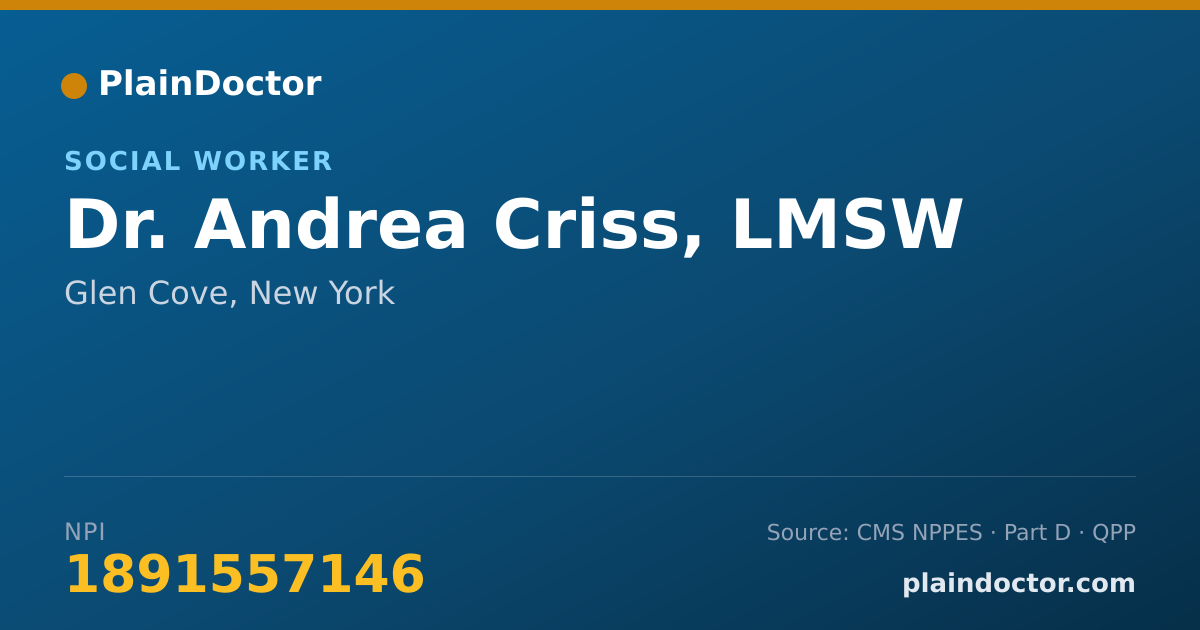 Shareable card for Andrea Criss, LMSW - Social Worker, Glen Cove, NY