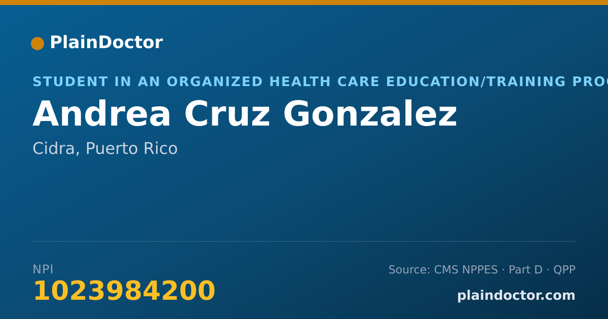 Shareable card for Andrea Cruz Gonzalez - Student in an Organized Health Care Education/Training Program, Cidra, PR