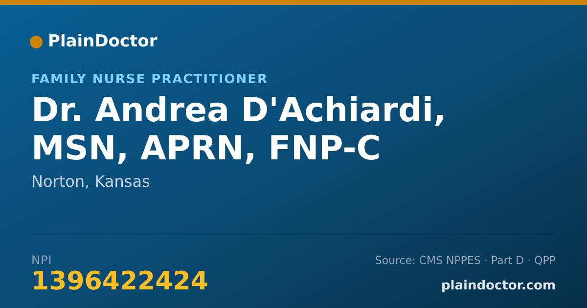 Shareable card for Andrea D'Achiardi, MSN, APRN, FNP-C - Family Nurse Practitioner, Norton, KS