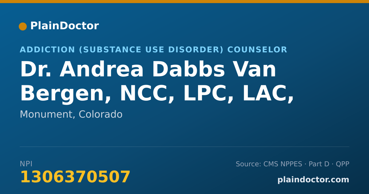 Shareable card for Andrea Dabbs Van Bergen, NCC, LPC, LAC, PT - Addiction (Substance Use Disorder) Counselor, Monument, CO