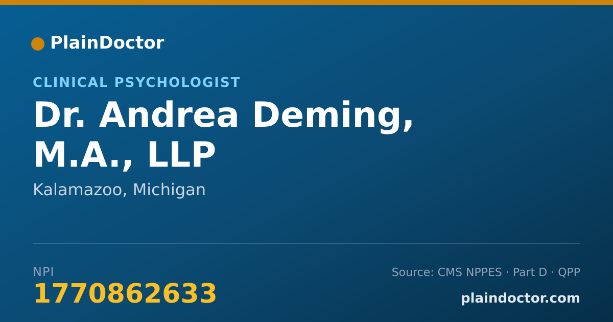 Shareable card for Andrea Deming, M.A., LLP - Clinical Psychologist, Kalamazoo, MI