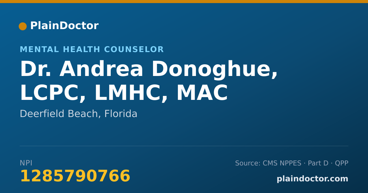 Shareable card for Andrea Donoghue, LCPC, LMHC, MAC - Mental Health Counselor, Deerfield Beach, FL