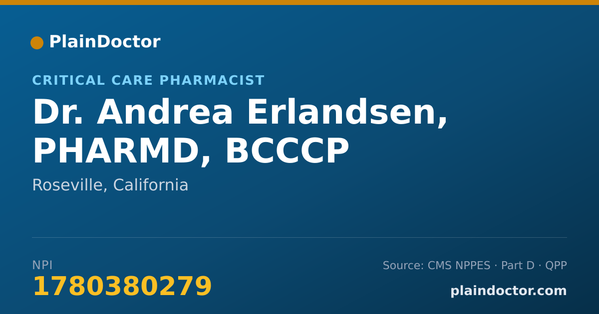 Shareable card for Andrea Erlandsen, PHARMD, BCCCP - Critical Care Pharmacist, Roseville, CA