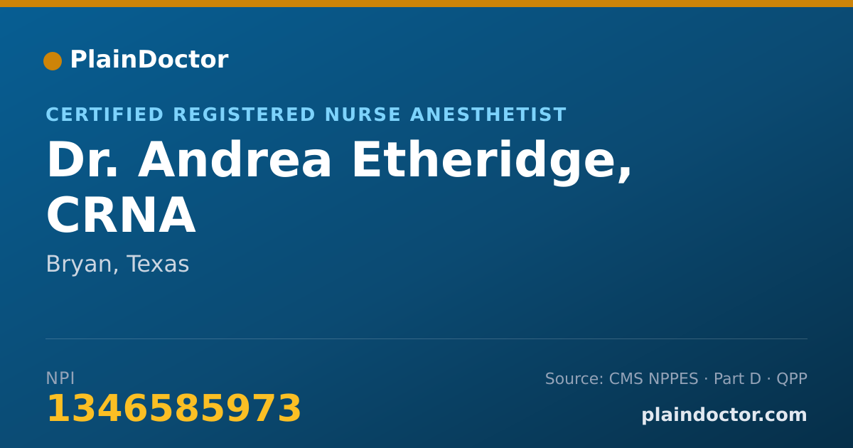 Shareable card for Andrea Etheridge, CRNA - Certified Registered Nurse Anesthetist, Bryan, TX