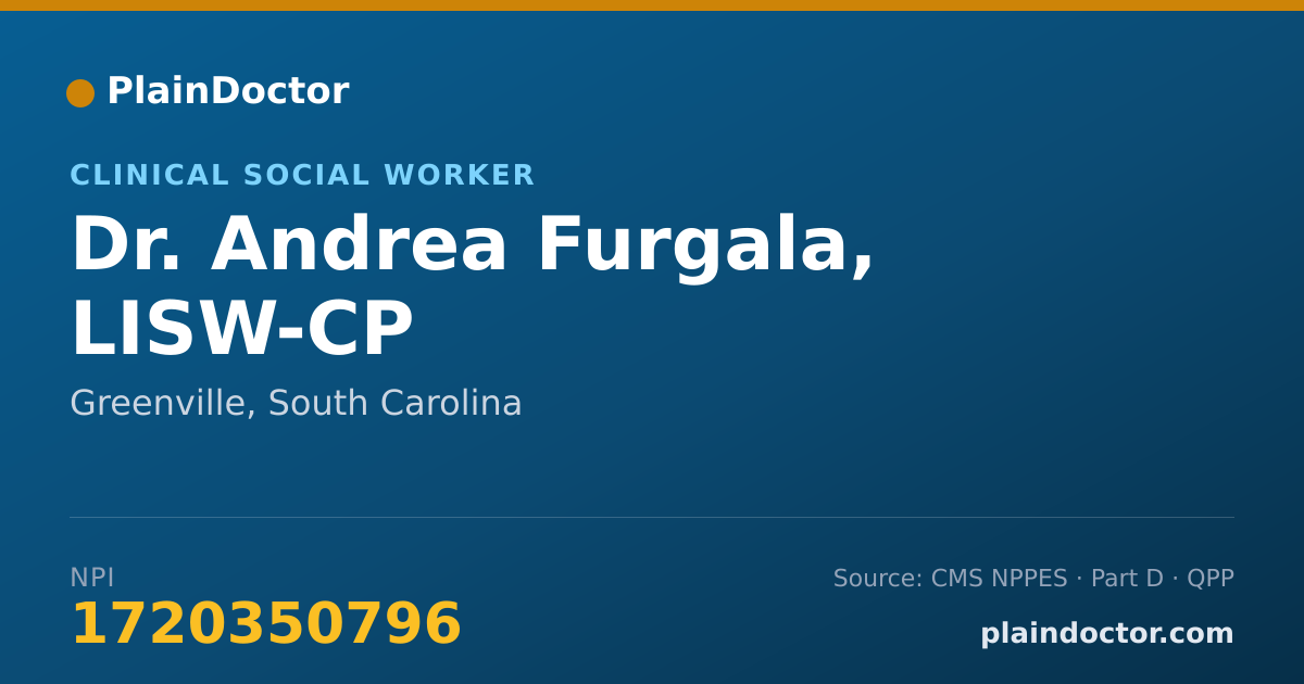 Shareable card for Andrea Furgala, LISW-CP - Clinical Social Worker, Greenville, SC