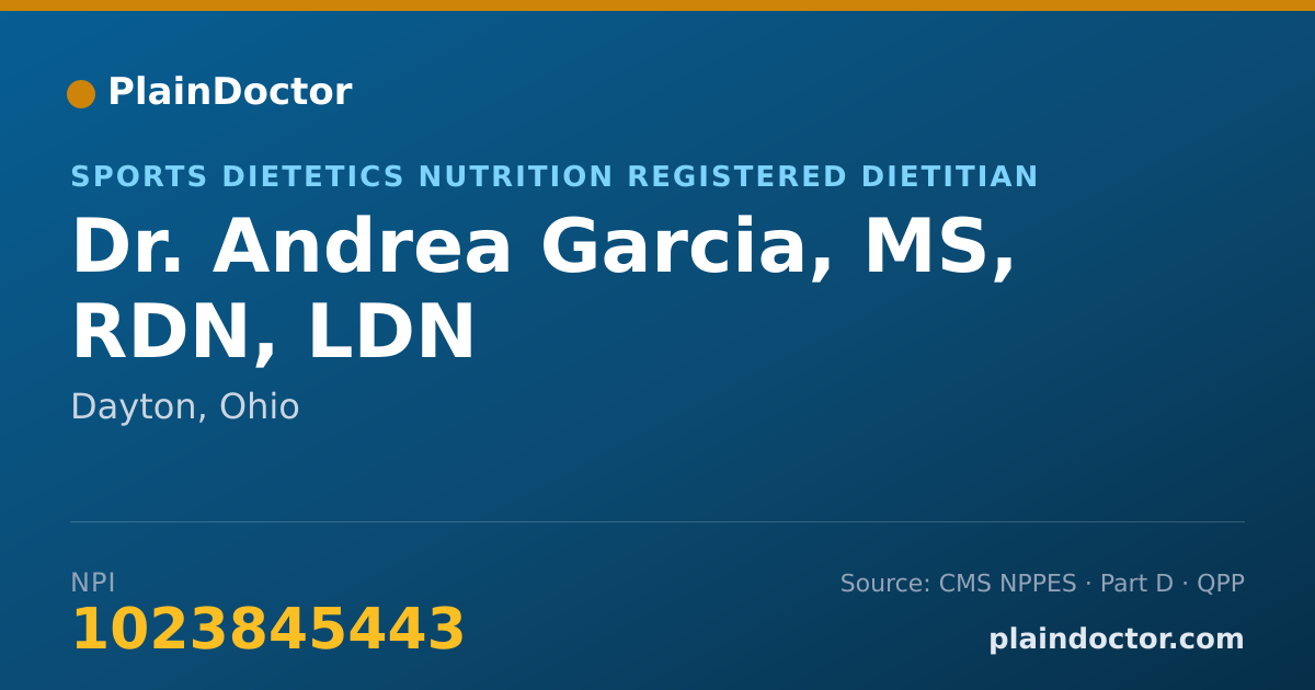 Shareable card for Andrea Garcia, MS, RDN, LDN - Sports Dietetics Nutrition Registered Dietitian, Dayton, OH