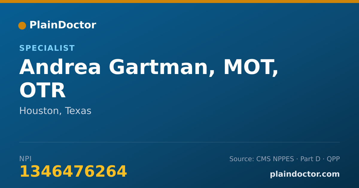 Shareable card for Andrea Gartman, MOT, OTR - Specialist, Houston, TX