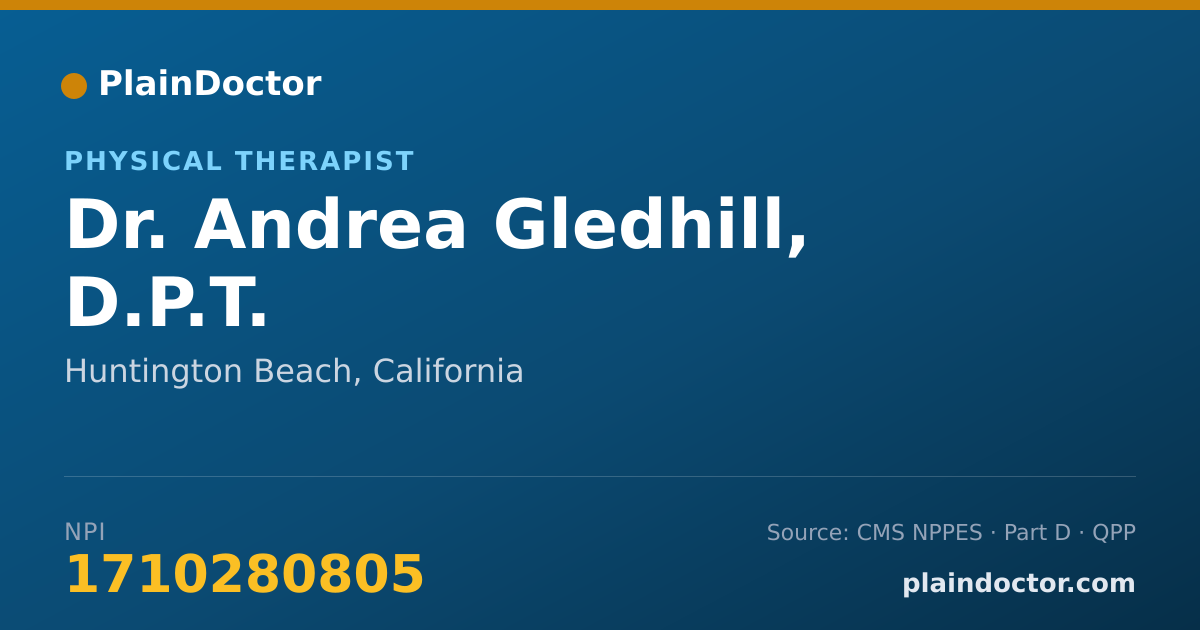 Shareable card for Andrea Gledhill, D.P.T. - Physical Therapist, Huntington Beach, CA