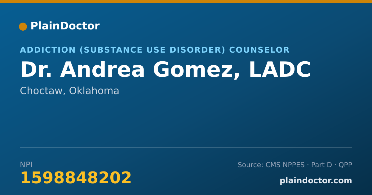 Shareable card for Andrea Gomez, LADC - Addiction (Substance Use Disorder) Counselor, Choctaw, OK