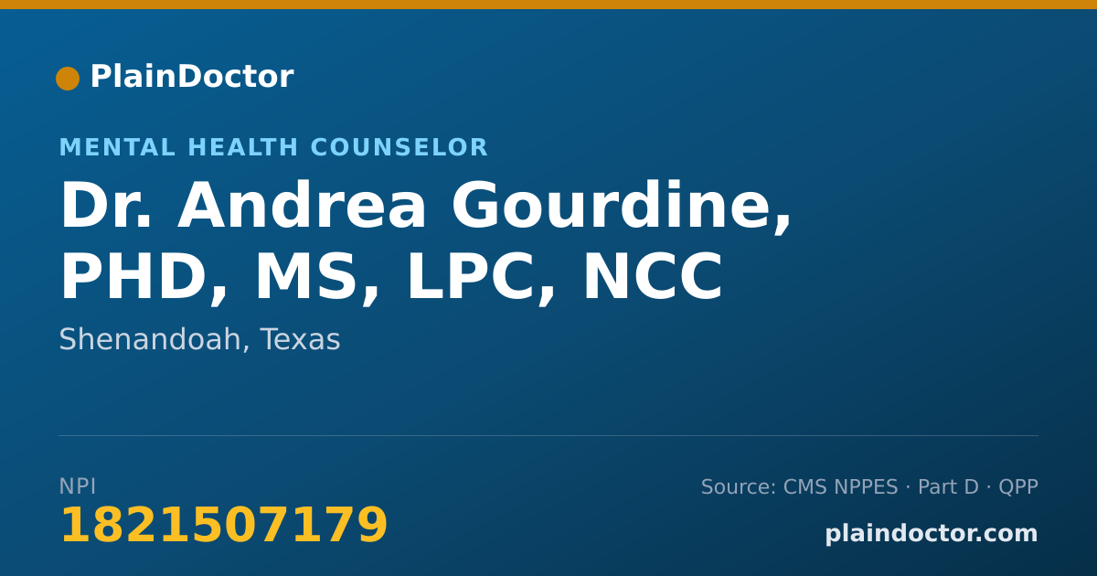 Shareable card for Andrea Gourdine, PHD, MS, LPC, NCC - Mental Health Counselor, Shenandoah, TX