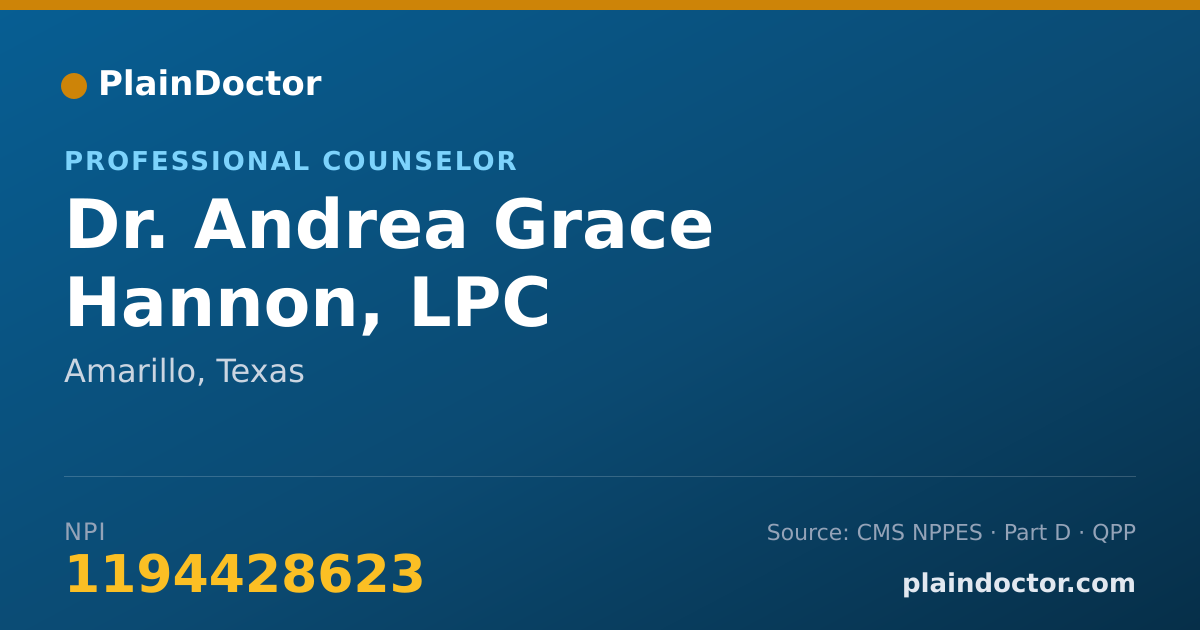 Shareable card for Andrea Grace Hannon, LPC - Professional Counselor, Amarillo, TX