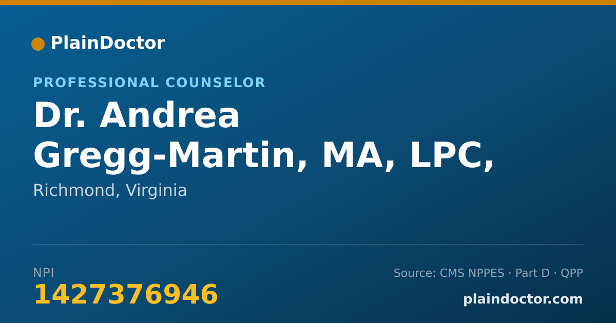 Shareable card for Andrea Gregg-Martin, MA, LPC, LMHP - Professional Counselor, Richmond, VA