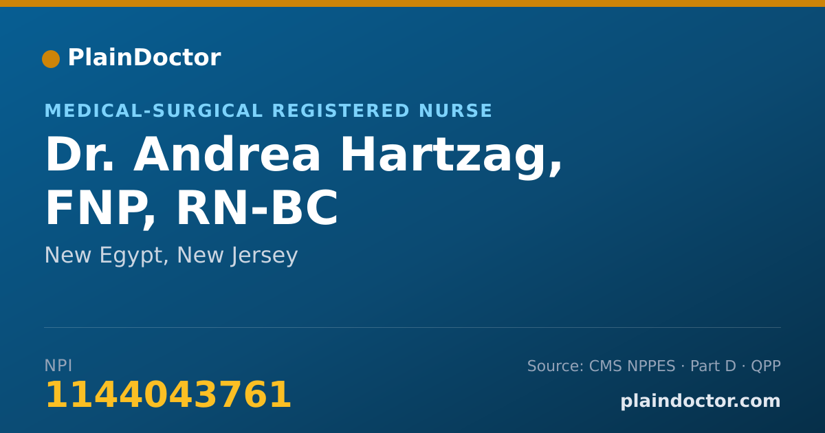 Shareable card for Andrea Hartzag, FNP, RN-BC - Medical-Surgical Registered Nurse, New Egypt, NJ