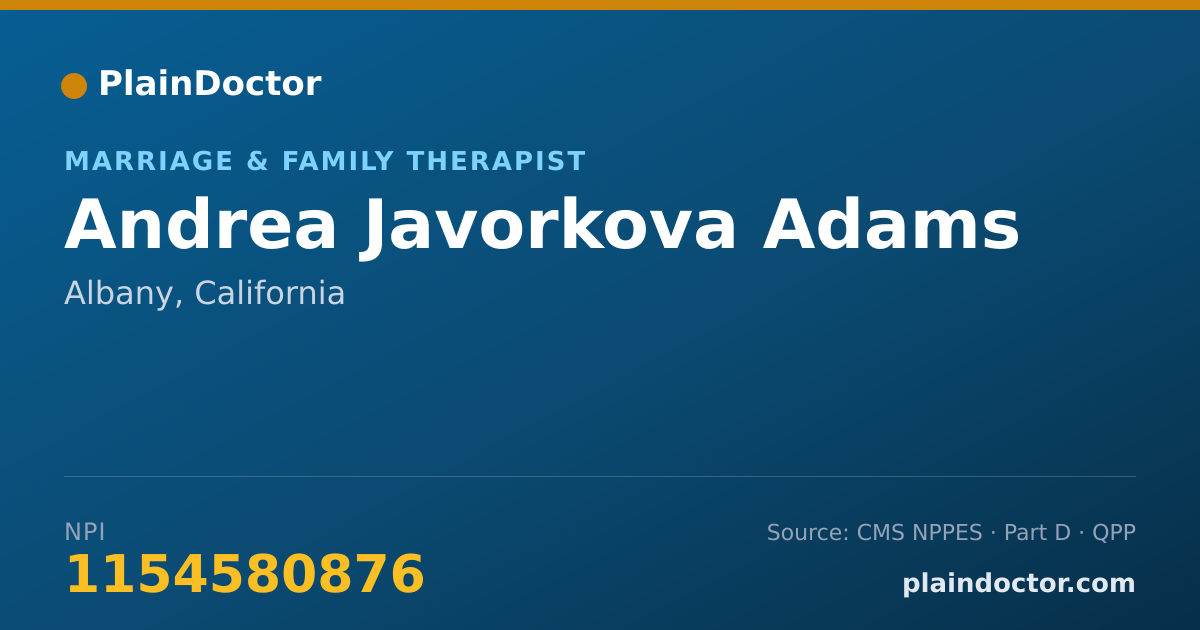 Shareable card for Andrea Javorkova Adams - Marriage & Family Therapist, Albany, CA