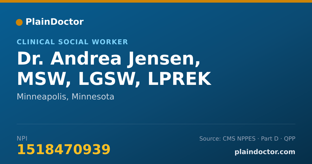 Shareable card for Andrea Jensen, MSW, LGSW, LPREK - Clinical Social Worker, Minneapolis, MN