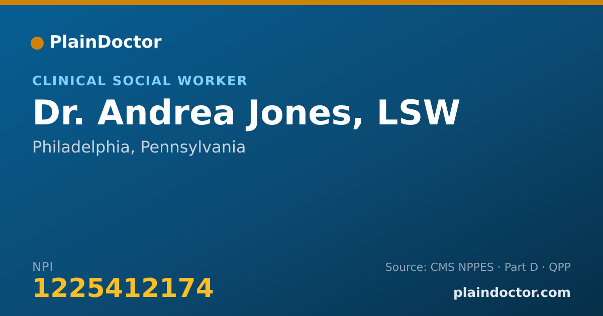 Shareable card for Andrea Jones, LSW - Clinical Social Worker, Philadelphia, PA