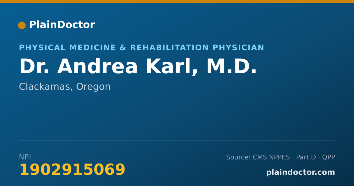 Shareable card for Andrea Karl, M.D. - Physical Medicine & Rehabilitation Physician, Clackamas, OR