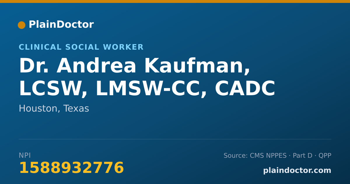 Shareable card for Andrea Kaufman, LCSW, LMSW-CC, CADC - Clinical Social Worker, Houston, TX