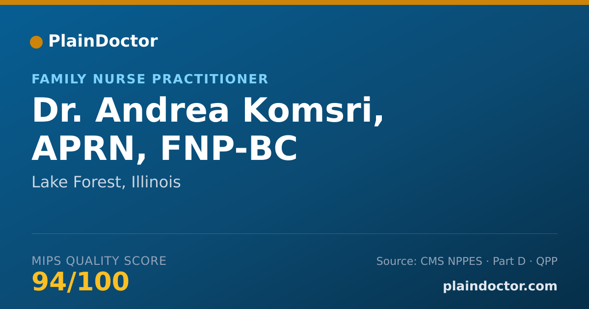 Shareable card for Andrea Komsri, APRN, FNP-BC - Family Nurse Practitioner, Lake Forest, IL