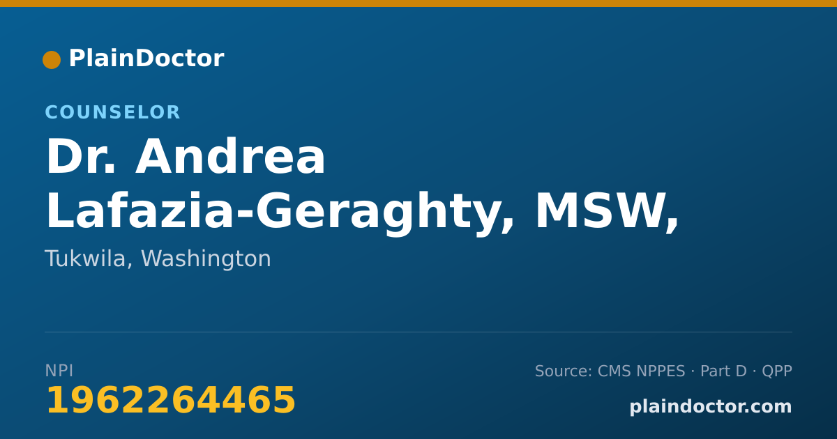 Shareable card for Andrea Lafazia-Geraghty, MSW, MPH - Counselor, Tukwila, WA