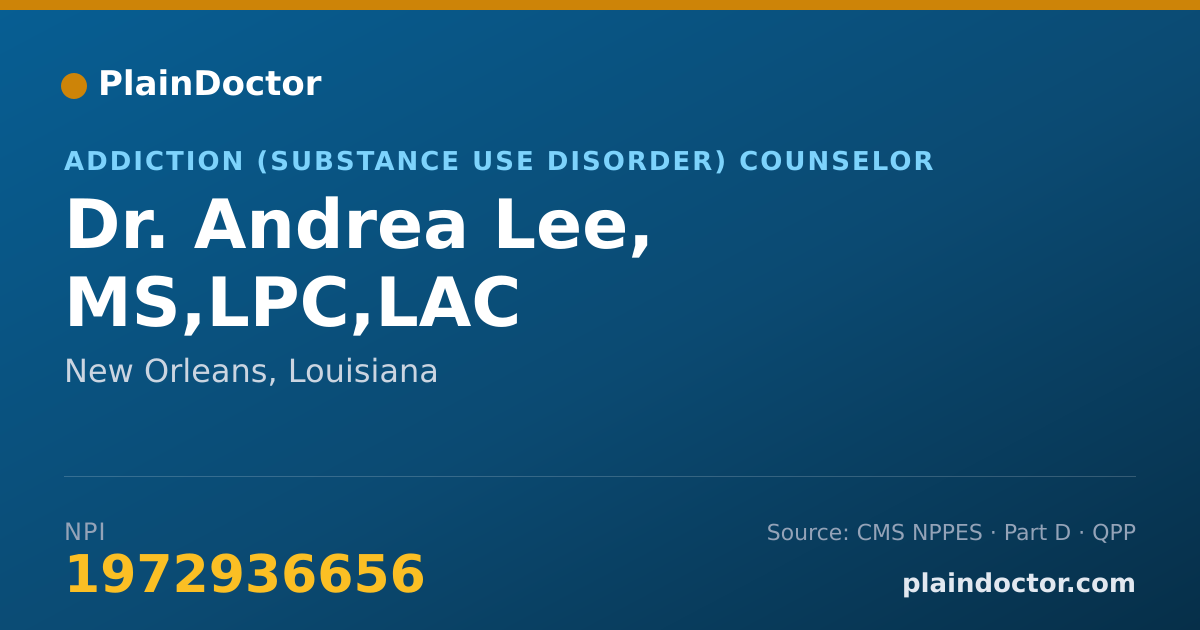 Shareable card for Andrea Lee, MS,LPC,LAC - Addiction (Substance Use Disorder) Counselor, New Orleans, LA