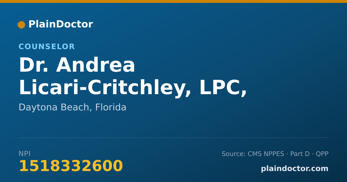 Shareable card for Andrea Licari-Critchley, LPC, LMHC, NCC, MA - Counselor, Daytona Beach, FL