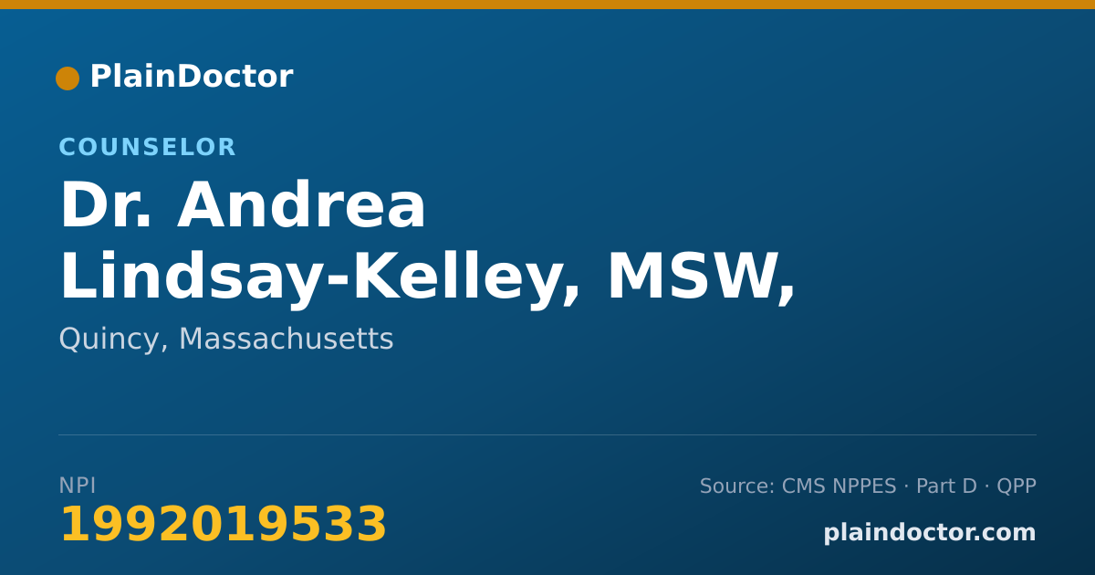 Shareable card for Andrea Lindsay-Kelley, MSW, MPH, LICSW - Counselor, Quincy, MA