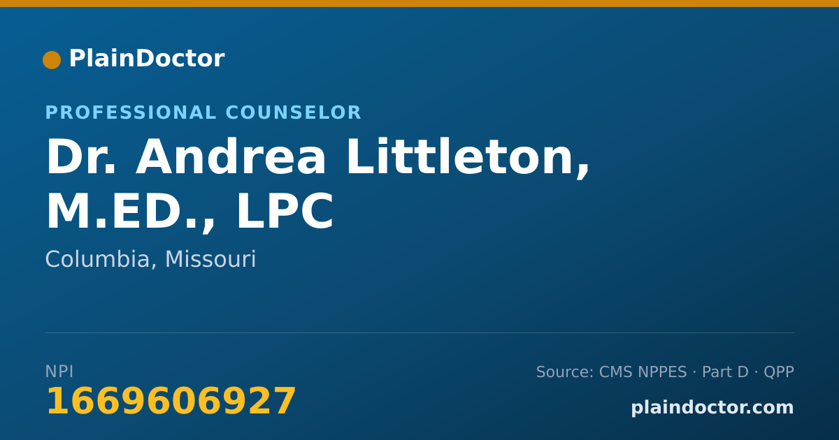 Shareable card for Andrea Littleton, M.ED., LPC - Professional Counselor, Columbia, MO