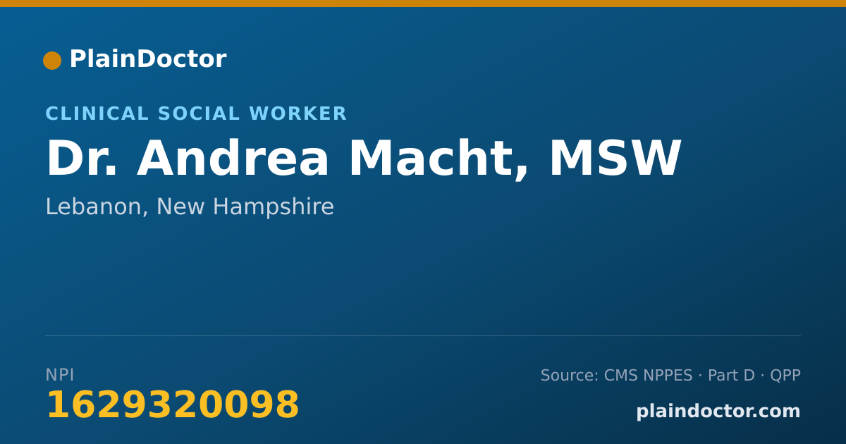 Shareable card for Andrea Macht, MSW - Clinical Social Worker, Lebanon, NH