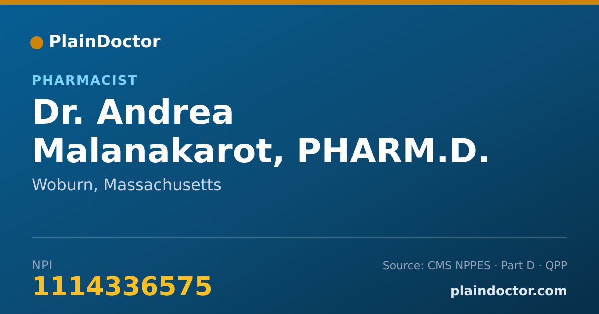 Shareable card for Andrea Malanakarot, PHARM.D. - Pharmacist, Woburn, MA