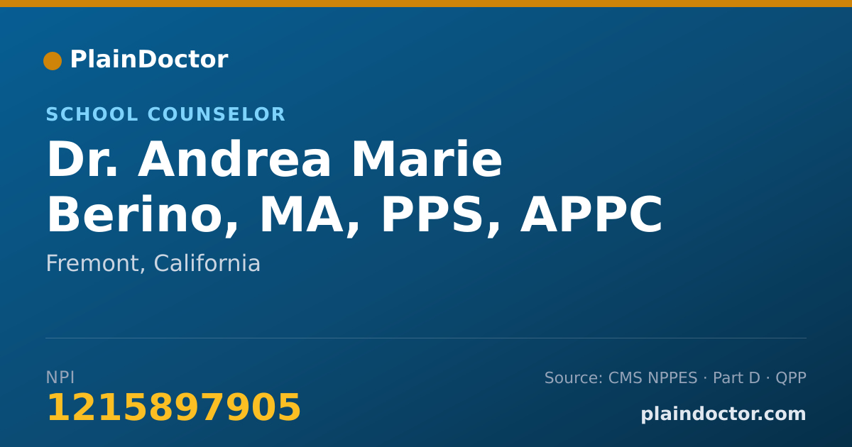 Shareable card for Andrea Marie Berino, MA, PPS, APPC - School Counselor, Fremont, CA