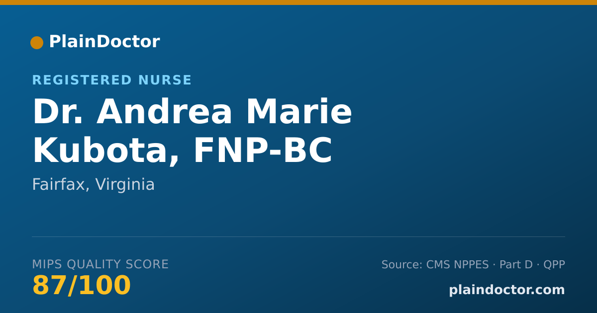 Shareable card for Andrea Marie Kubota, FNP-BC - Registered Nurse, Fairfax, VA