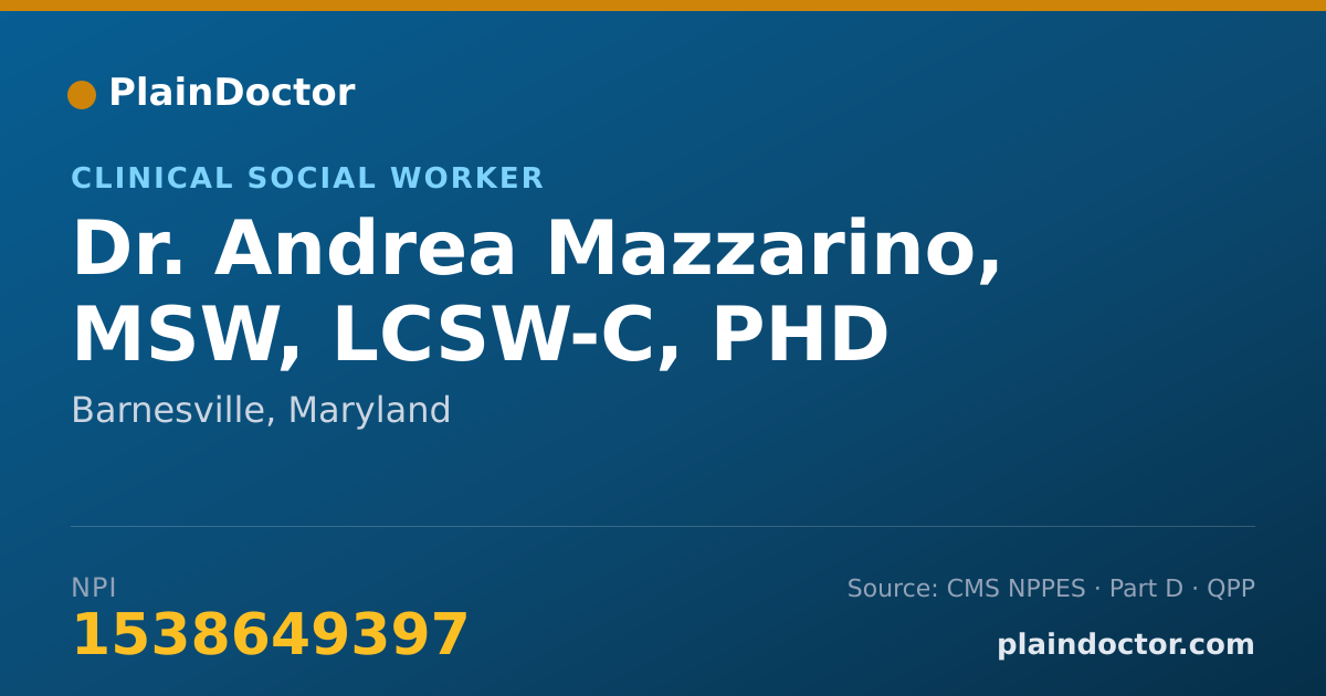 Shareable card for Andrea Mazzarino, MSW, LCSW-C, PHD - Clinical Social Worker, Barnesville, MD