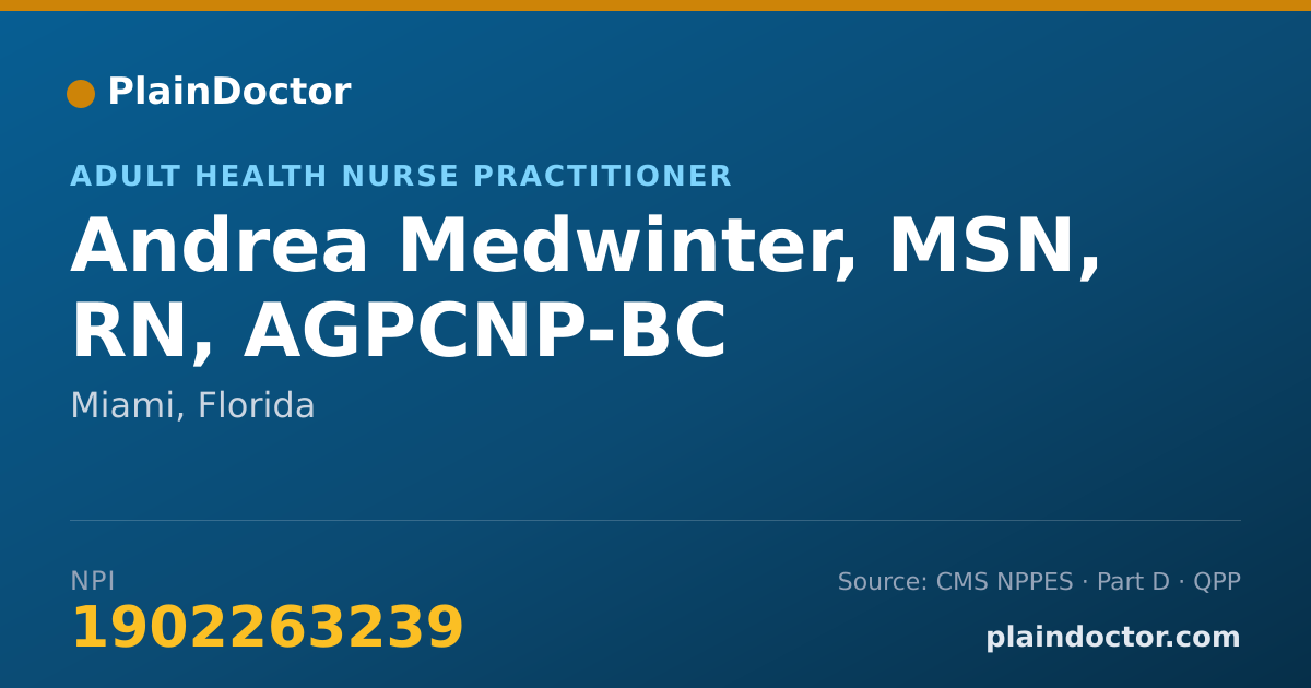 Shareable card for Andrea Medwinter, MSN, RN, AGPCNP-BC - Acute Care Nurse Practitioner, Miami, FL
