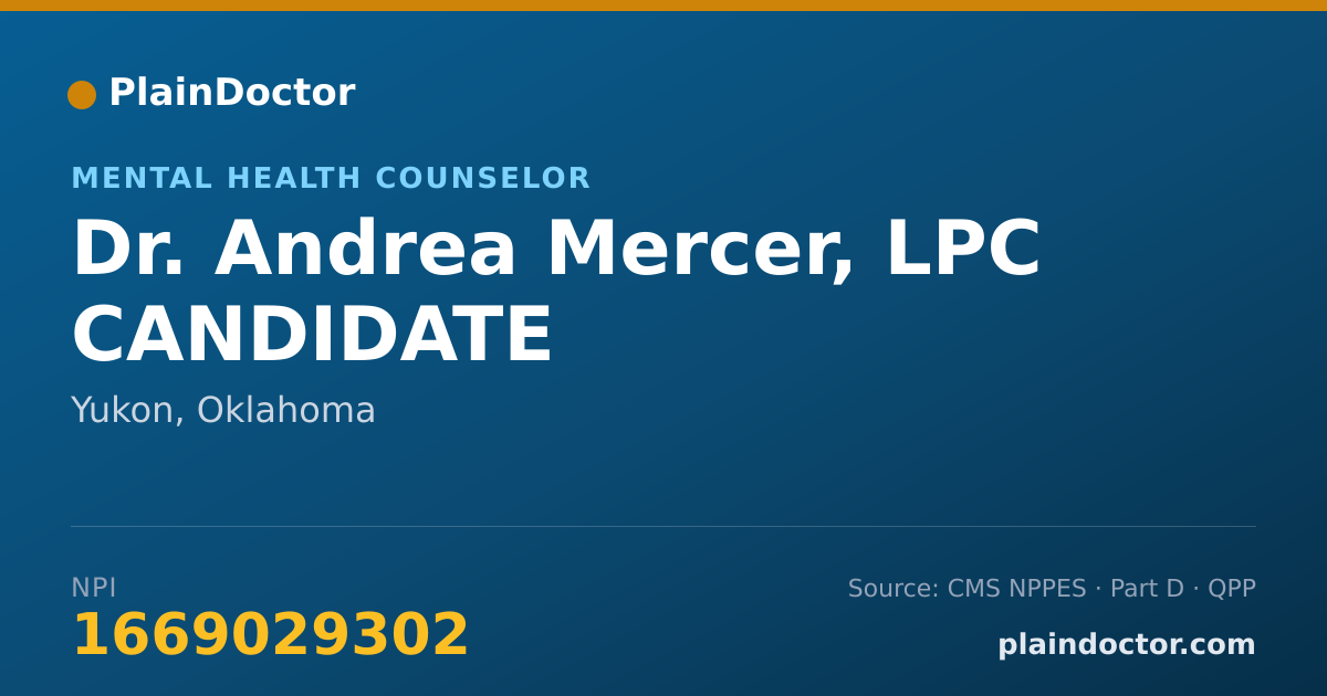 Shareable card for Andrea Mercer, LPC CANDIDATE - Mental Health Counselor, Yukon, OK