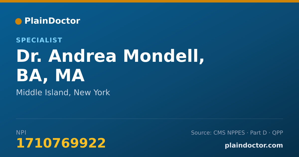 Shareable card for Andrea Mondell, BA, MA - Specialist, Middle Island, NY