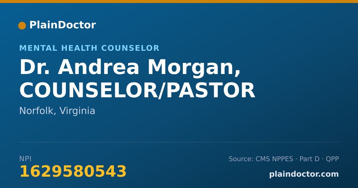 Shareable card for Andrea Morgan, COUNSELOR/PASTOR - Mental Health Counselor, Norfolk, VA