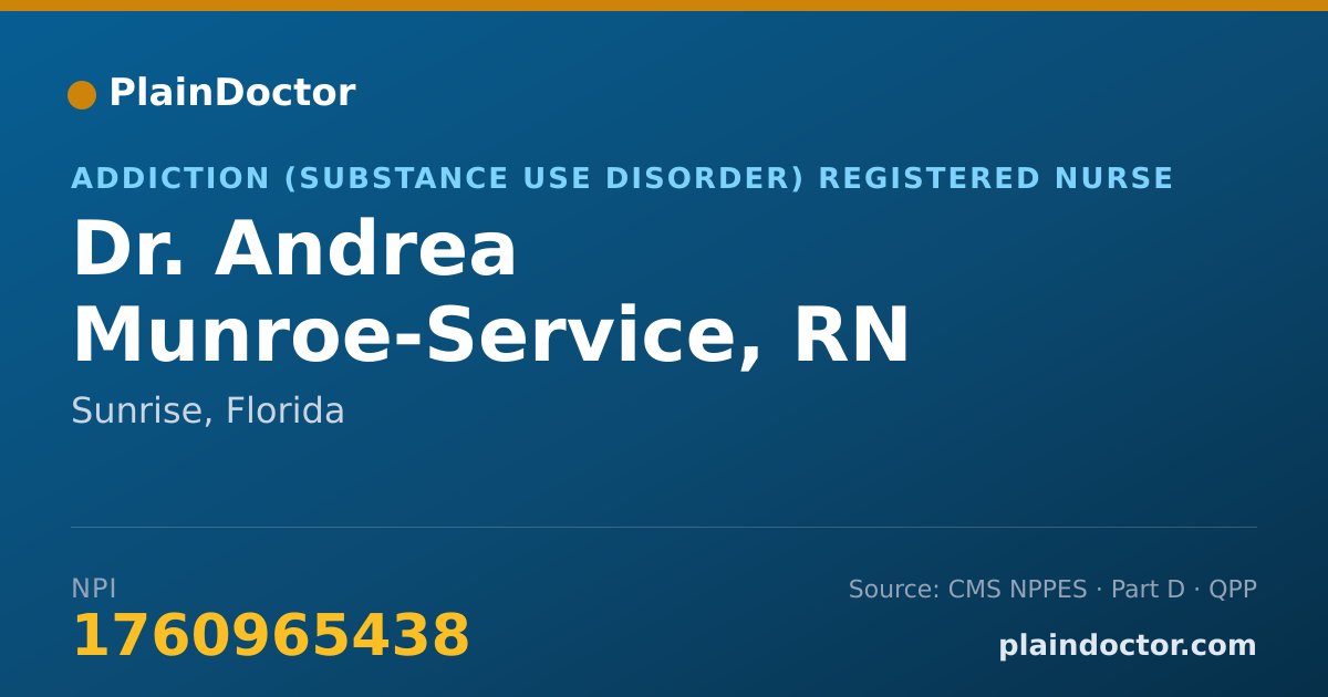 Shareable card for Andrea Munroe-Service, RN - Addiction (Substance Use Disorder) Registered Nurse, Sunrise, FL