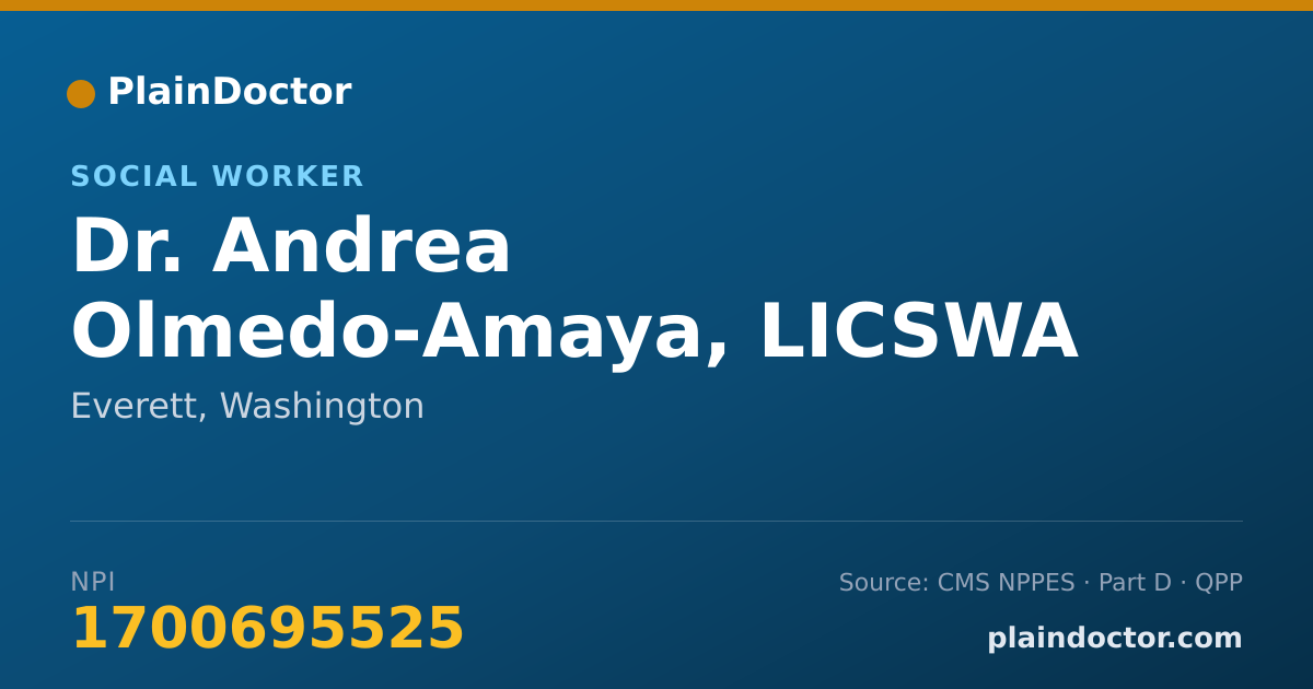 Shareable card for Andrea Olmedo-Amaya, LICSWA - Social Worker, Everett, WA