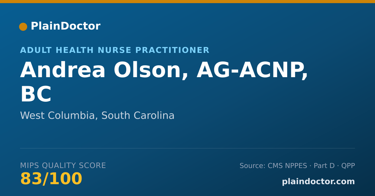 Shareable card for Andrea Olson, AG-ACNP, BC - Adult Health Nurse Practitioner, West Columbia, SC