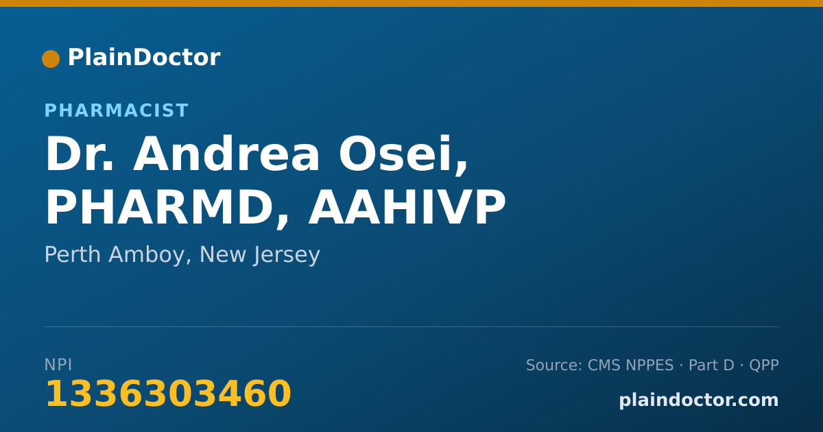 Shareable card for Andrea Osei, PHARMD, AAHIVP - Pharmacist, Perth Amboy, NJ