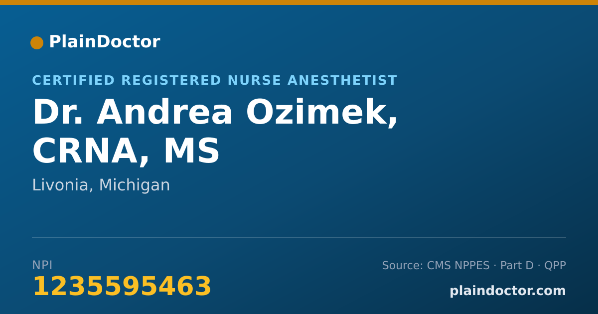 Shareable card for Andrea Ozimek, CRNA, MS - Certified Registered Nurse Anesthetist, Livonia, MI