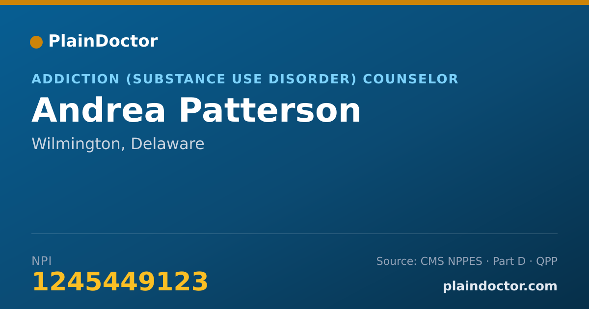 Shareable card for Andrea Patterson - Addiction (Substance Use Disorder) Counselor, Wilmington, DE
